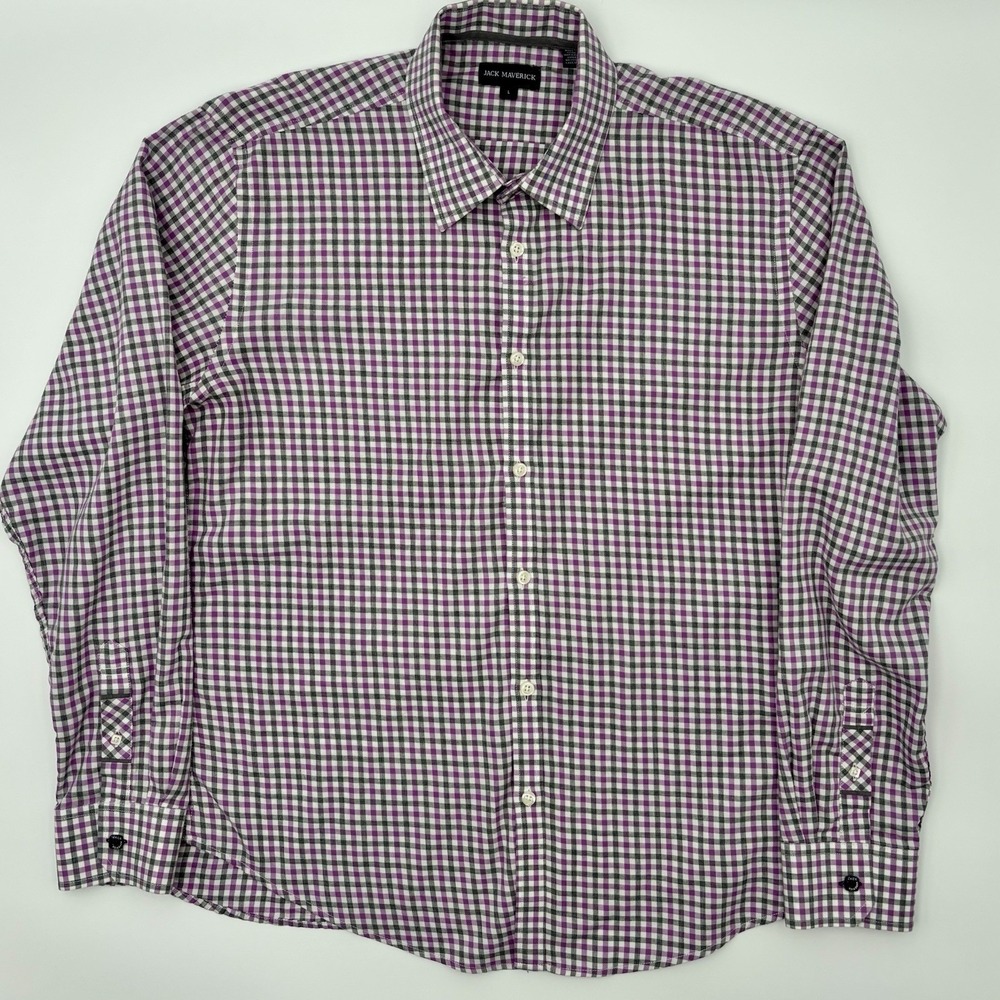 Jack Maverick Shirt Men Large L Purple Plaid Long Sleeve Cotton Regular Fit